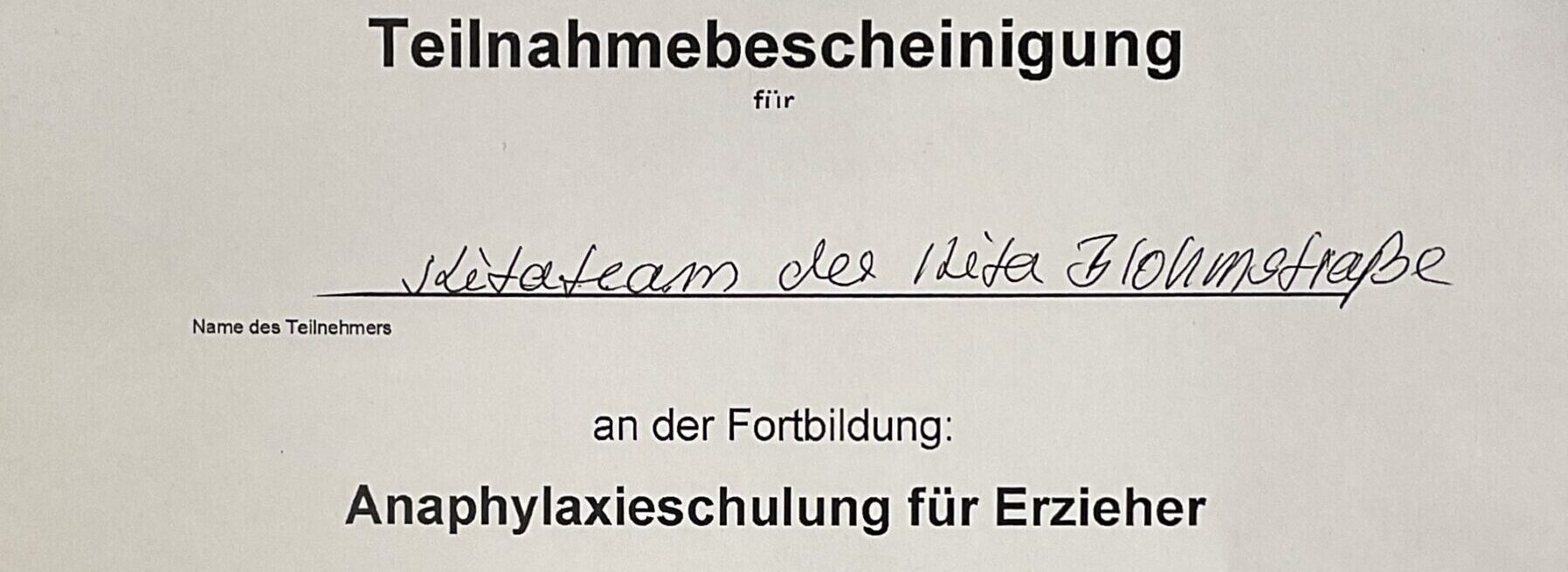 Unser Kita Team hat eine Anaphylaxieschulung absolviert